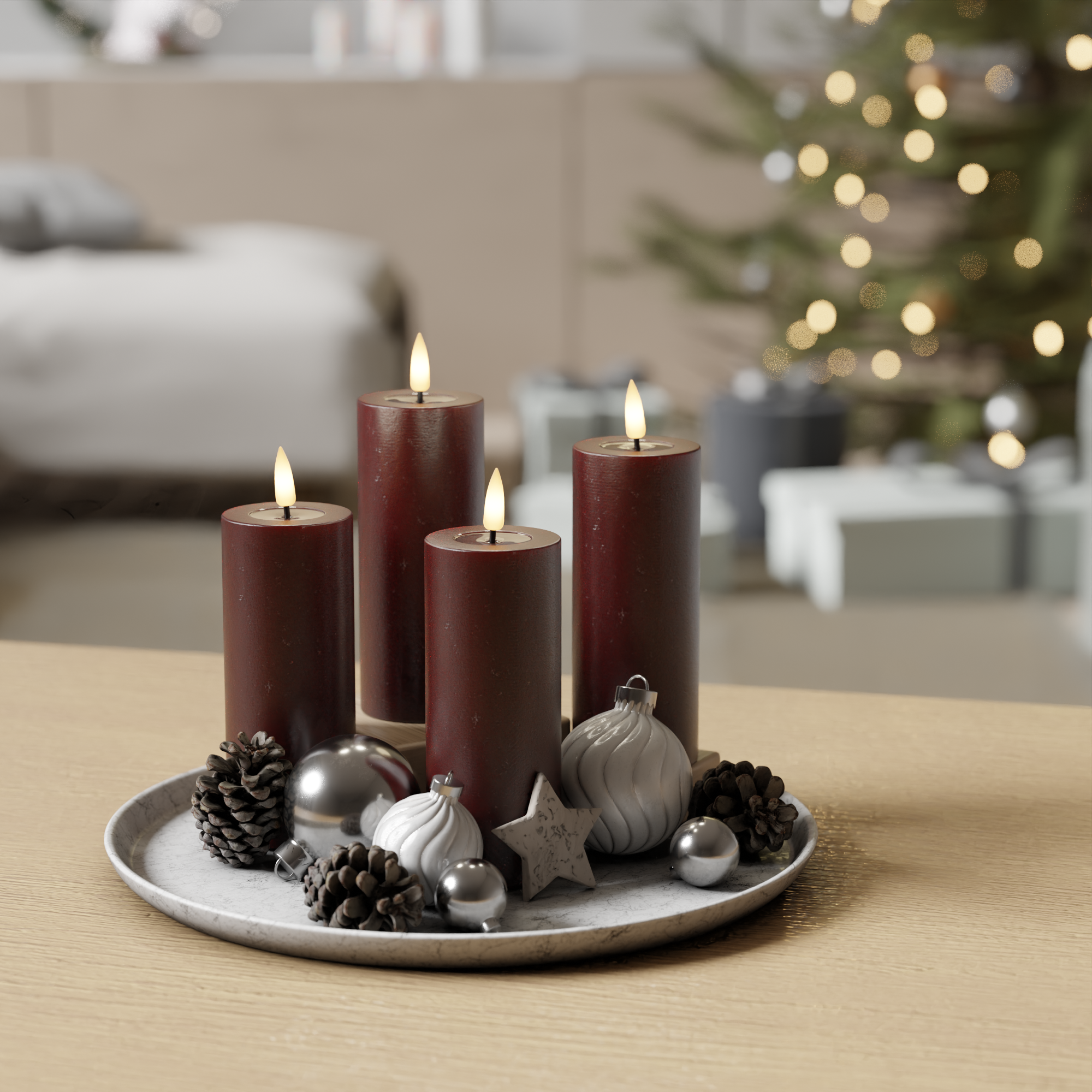 Deluxe Homeart Burgundská blokové světlo balení 4 x ø 5 x 12,5 1