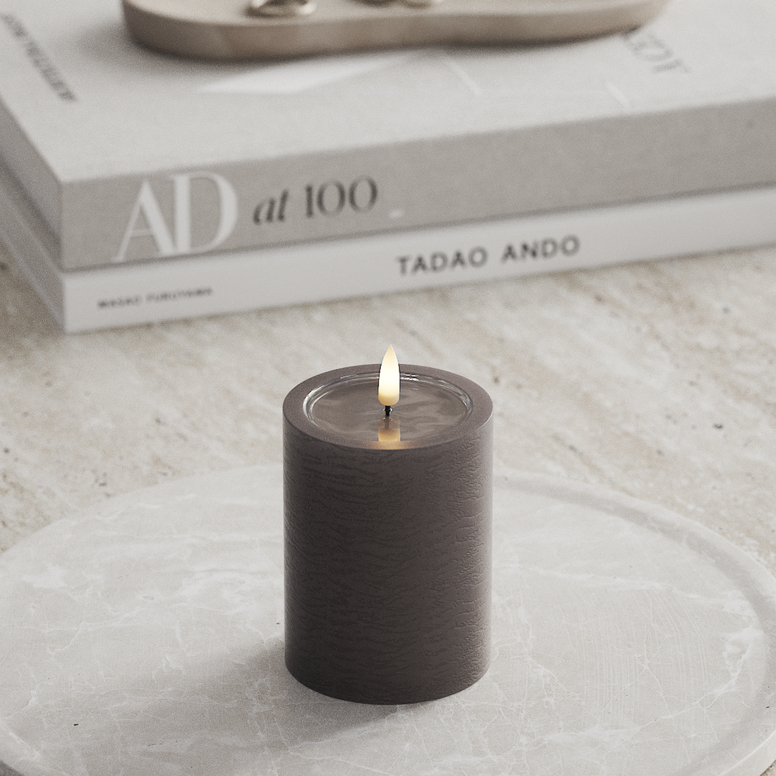 Deluxe Homeart Unique LED Bloklys D 7,5 x 10 cm Mokka unique bloklys 3