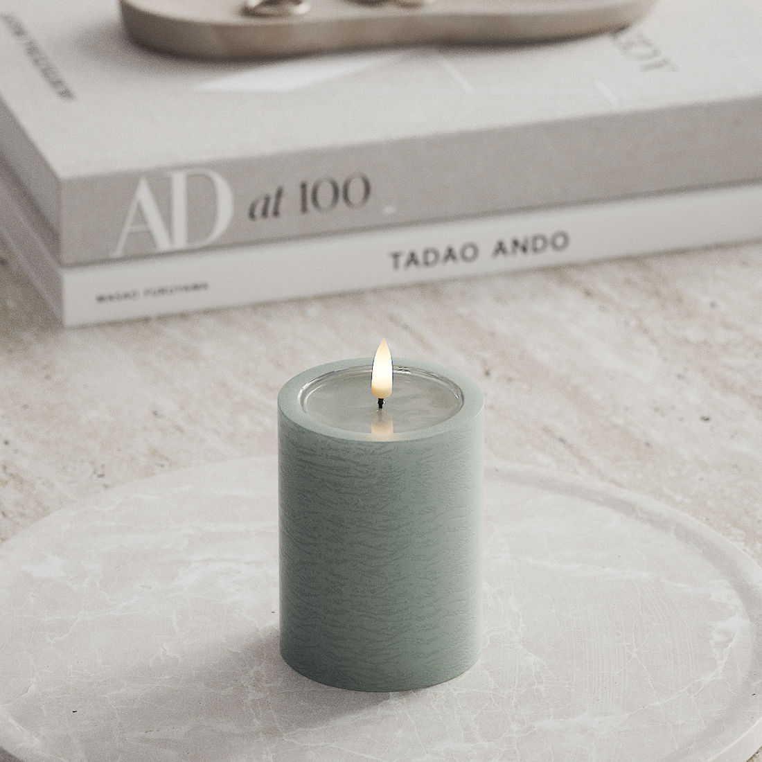 Deluxe Homeart Unique LED Bloklys D 7,5 x 10 cm Salvie grøn unique bloklys 3