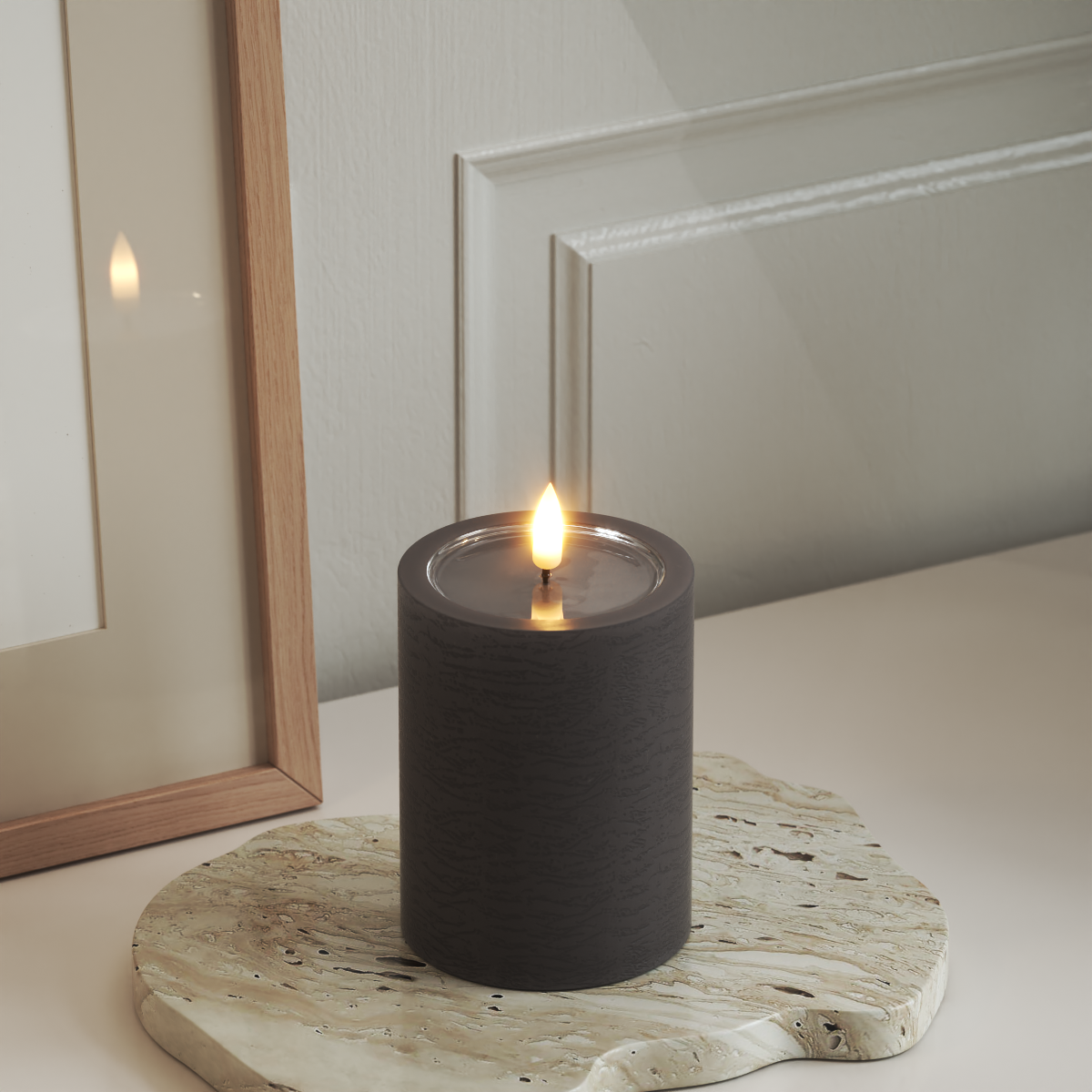 Deluxe Homeart Unique LED Bloklys D 7,5 x 10 cm Mokka unique bloklys 3