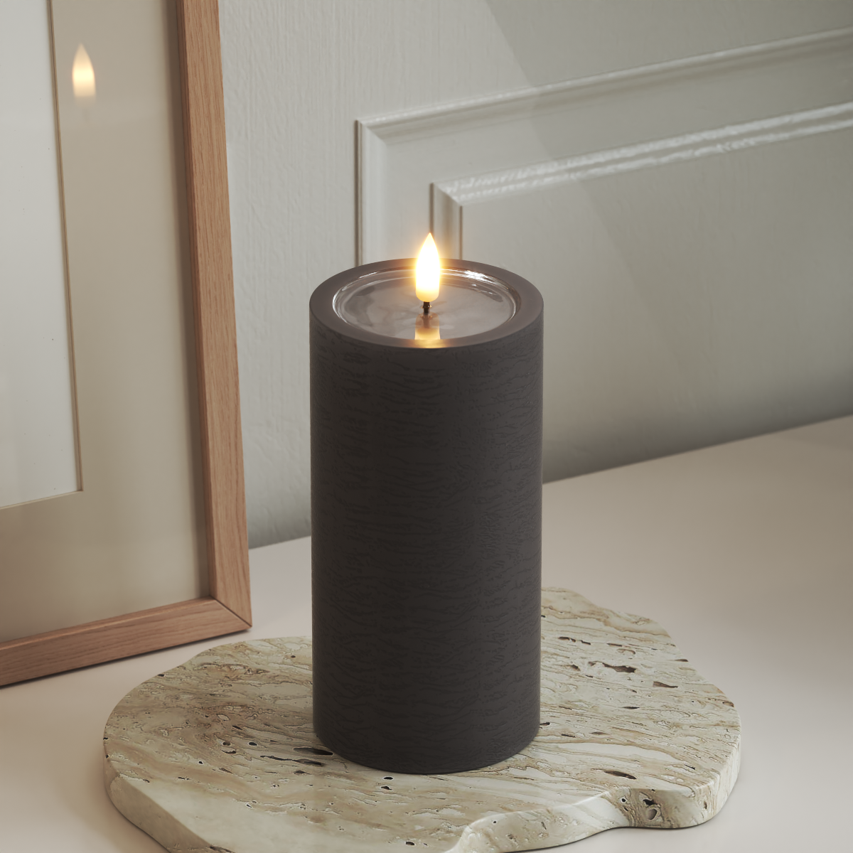 Deluxe Homeart Unique LED Blockljus D 7,5 x 15 cm Mocca unique Blockljus 3